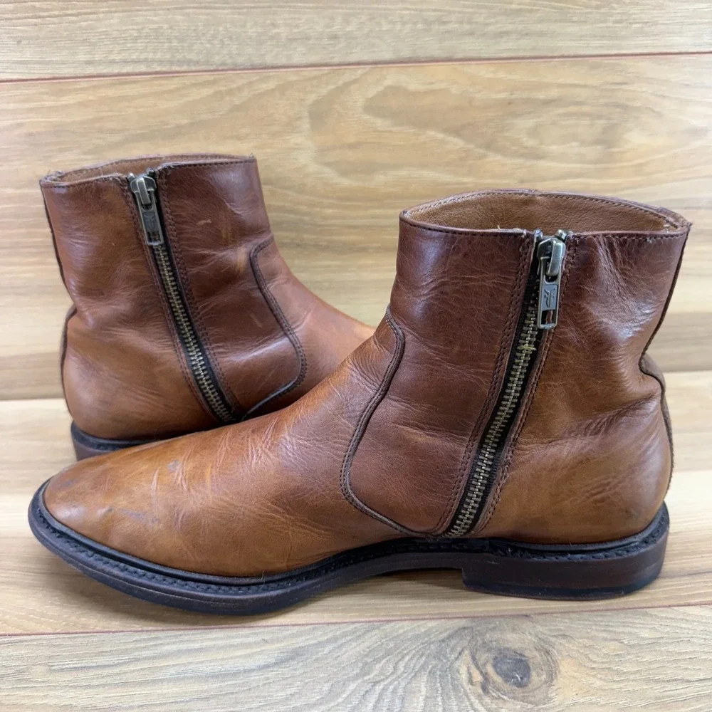 FRYE Paul Inside Zip Ankle Boots Mens 7.5 D Cognac Leather Business Casual